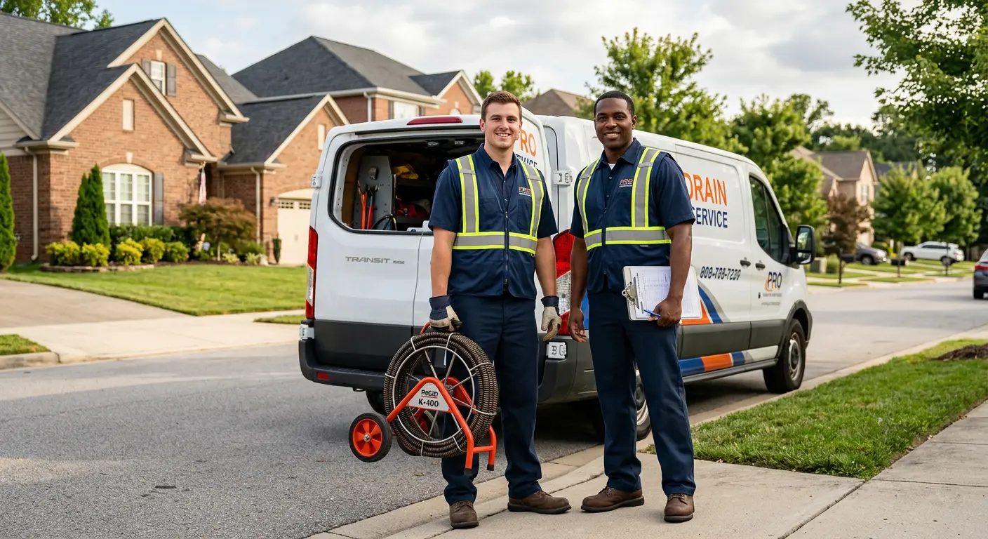 Sewer and drain service team with equipment ready for work in Mahtomedi
