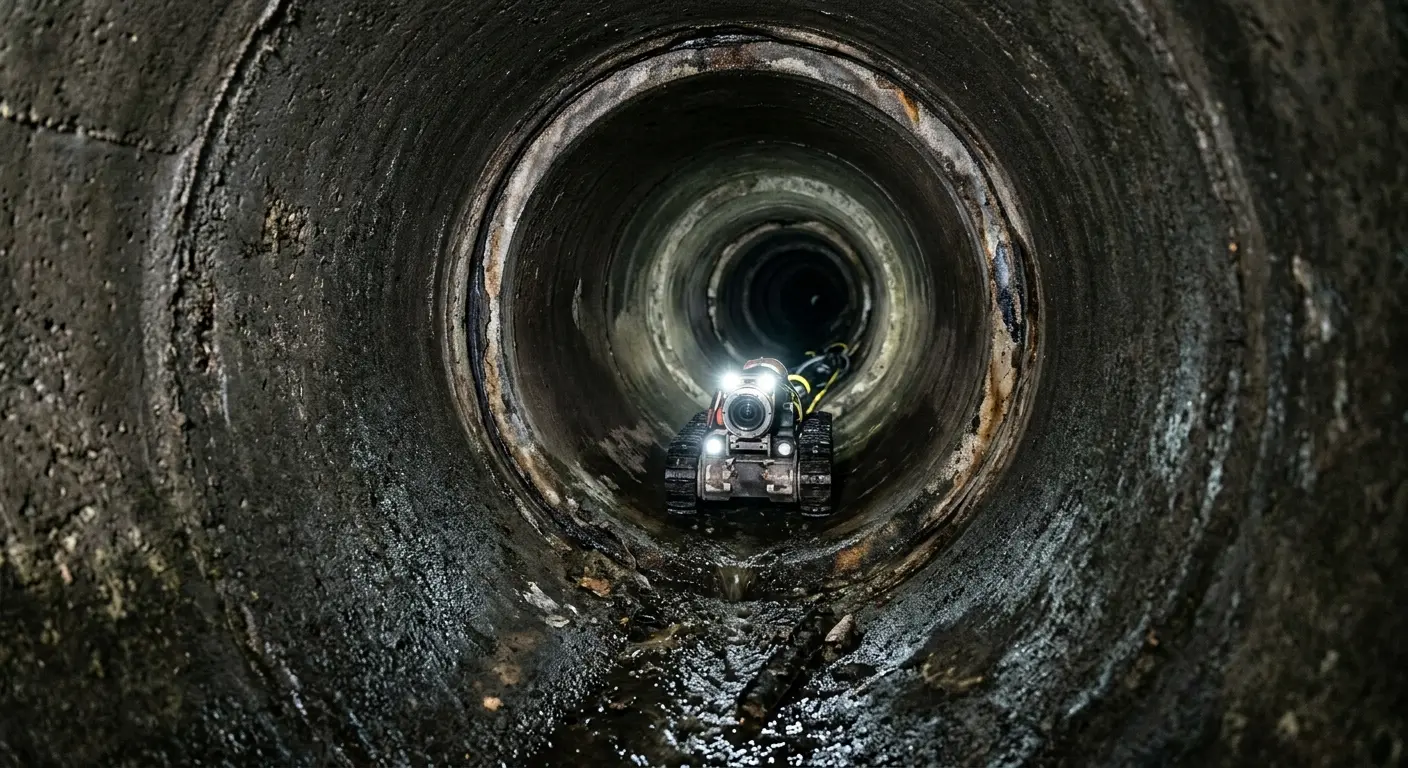 Robotic sewer camera inspecting pipe interior for Drain Snake Service in Mahtomedi